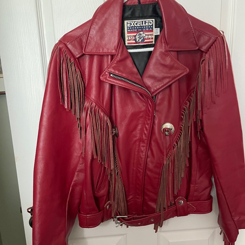 Excelled Red Leather Fringe Jacket